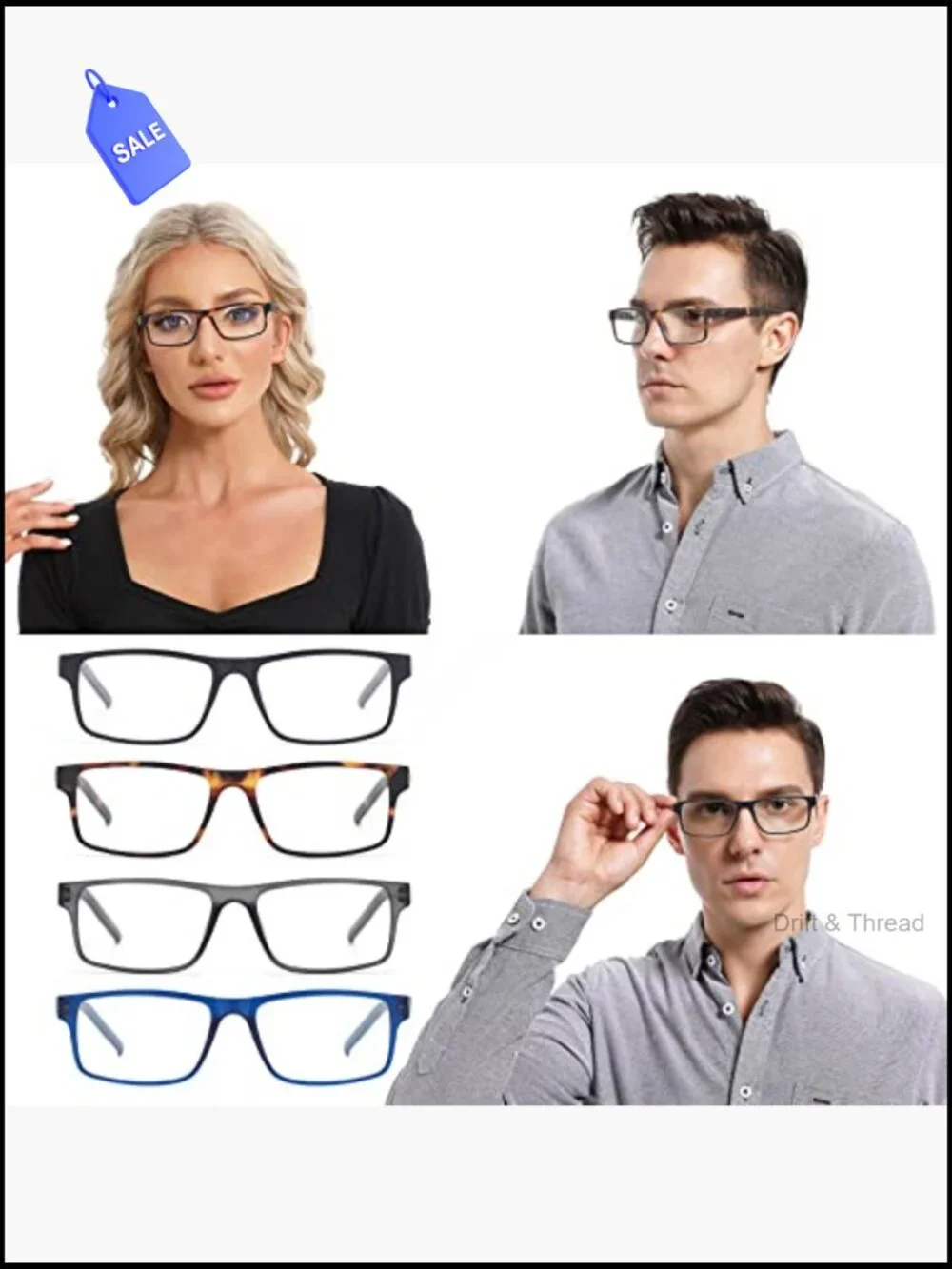 Spring Hinge Reading Glasses with Blue Light Blocking Lenses, Rectangular Full